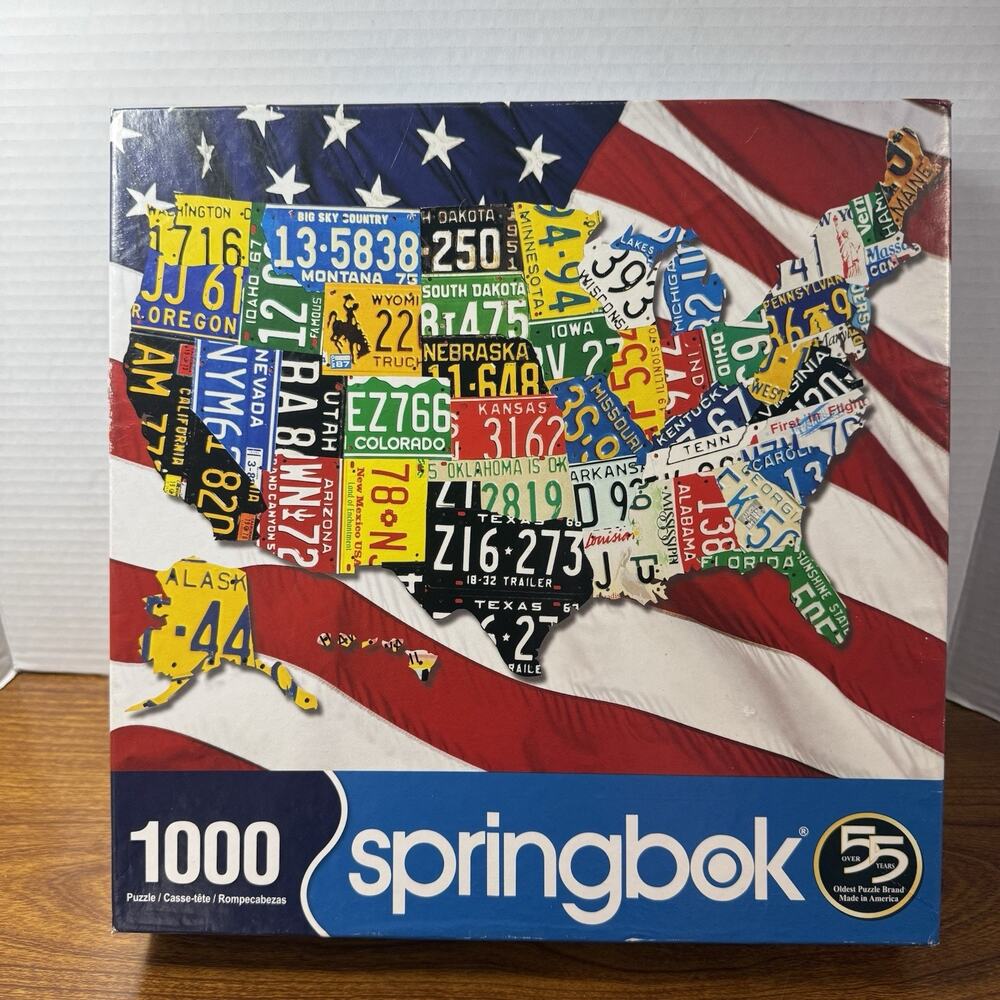 SPRINGBOK 1000pc Jigsaw Puzzle 24" x 30" US States License Plates Map Complete